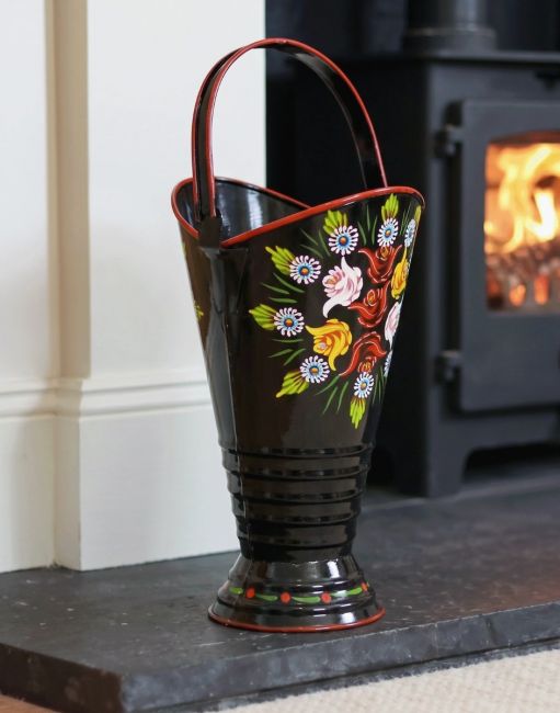 The “Daintree” Hand Painted Iron Narrowboat Coal Hod or Umbrella Stand in a Black Finish on a Decorative Fireplace - Digital Illustration The “Daintree” Hand Painted Iron Narrowboat Coal Hod or Umbrella Stand in a Black Finish on a Decorative Fireplace - Digital Illustration