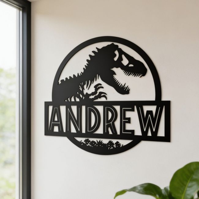 T-Rex Steel Monogram Steel House Name Sign in Use on a Rustic White Wall