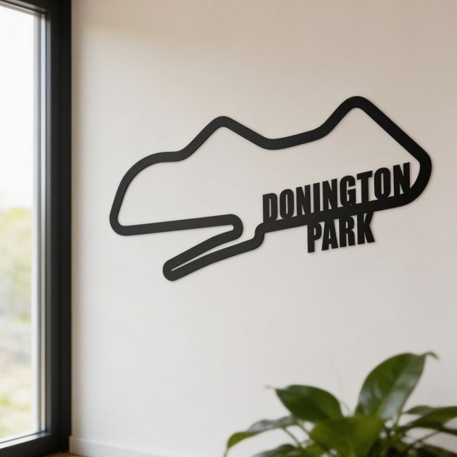 Donington Park Racing Circuit Wall Art on a Rustic Grey Wall