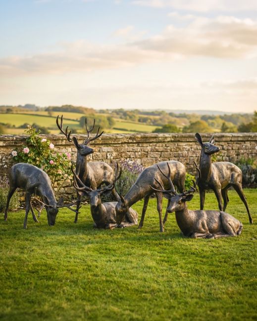 Stag and Doe Sculpture collection of six