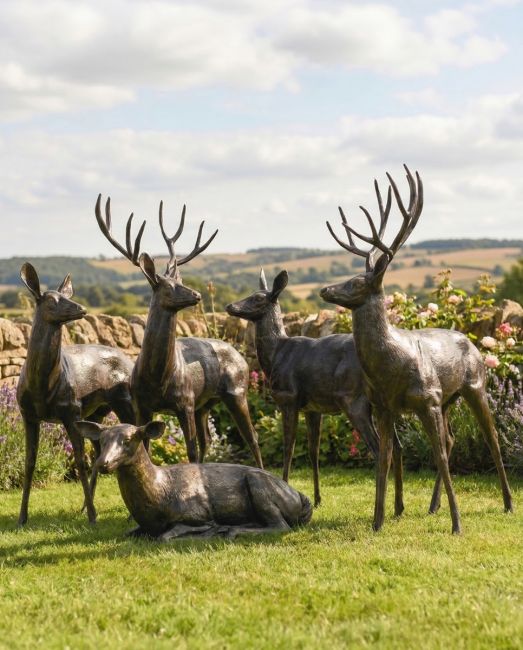 Stag and Doe Sculpture collection of five