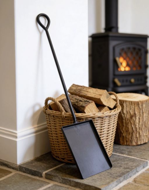 The Extra Long Fireside & Firepit Spade Tool in a Luxury Modern Home Next to a Fireplace - Digital Illustration The Extra Long Fireside & Firepit Spade Tool in a Luxury Modern Home Next to a Fireplace - Digital Illustration