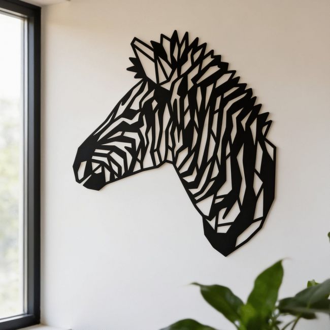 Geometric Zebra Head Wall Art on a Rustic Grey Wall
