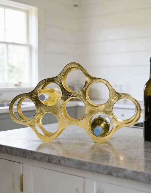 The Gold "Cloud" Wine Rack on a Marble Effect Modern Kitchen Countertop - Digital Illustration The Gold "Cloud" Wine Rack on a Marble Effect Modern Kitchen Countertop - Digital Illustration