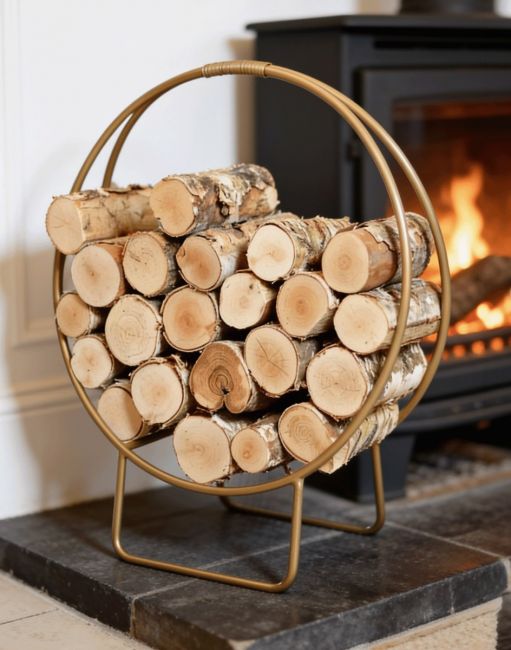 Gold Finish Log Holder in Situ by the Fire Gold Finish Log Holder in Situ by the Fire