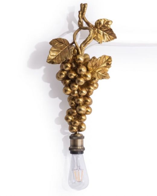 The Gold Finish Fruits of the Vine Wall Light Shown from the Front on a White Background 