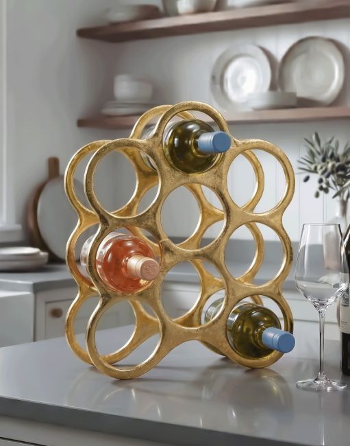 The Gold "Floating Bubbles" Wine Rack on a Modern Kitchen Island in a Country Home - Digital Illustration The Gold "Floating Bubbles" Wine Rack on a Modern Kitchen Island in a Country Home - Digital Illustration