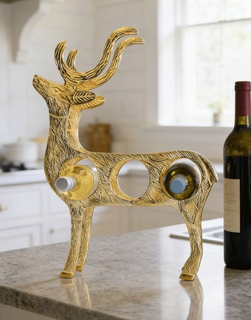 The Gold "Stag" Wine Rack on a Modern Kitchen Countertop Next to Some Wine - Digital Illustration 