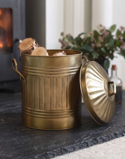 Gold Traditional Iron Log Bucket With Lid Main