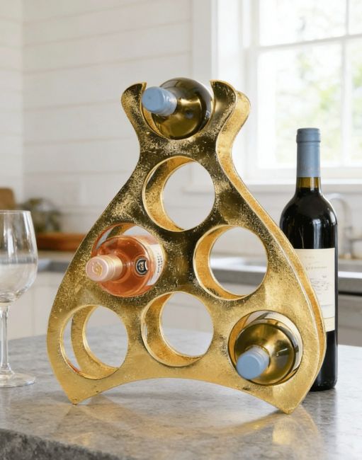 The Gold "Wine Lodge" Wine Rack on a Contemporary Kitchen Counter top next to a Wine Bottle - Digital Illustration The Gold "Wine Lodge" Wine Rack on a Contemporary Kitchen Counter top next to a Wine Bottle - Digital Illustration