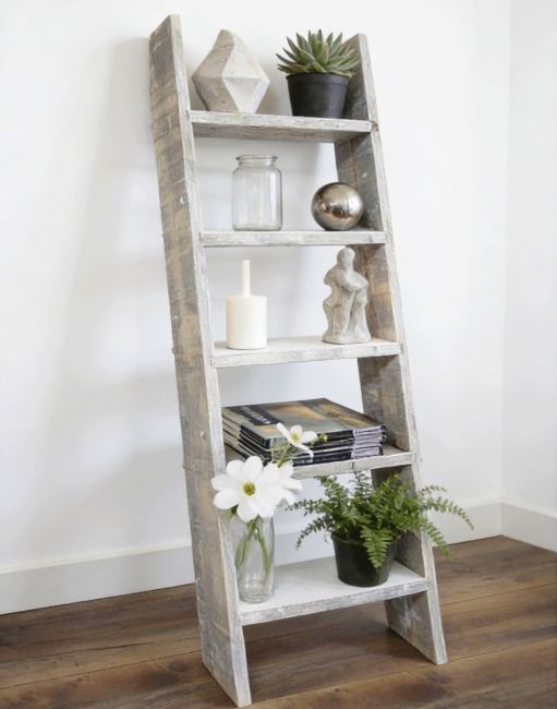 The Grey Wooden Decorative Ladder with a Collection of Keepsakes Displayed in a Living Room Interior - Digital Illustration The Grey Wooden Decorative Ladder with a Collection of Keepsakes Displayed in a Living Room Interior - Digital Illustration