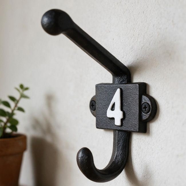 Iron Coat Hook - Hand-Painted Number 4
