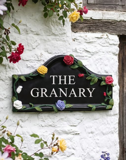 Hand Painted Rose House Name Sign Hand Painted Rose House Name Sign