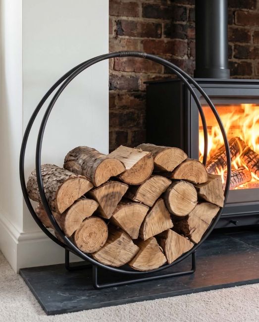 “Harewood Park” Contemporary Log Rack & Holder in a Natural Iron Finish