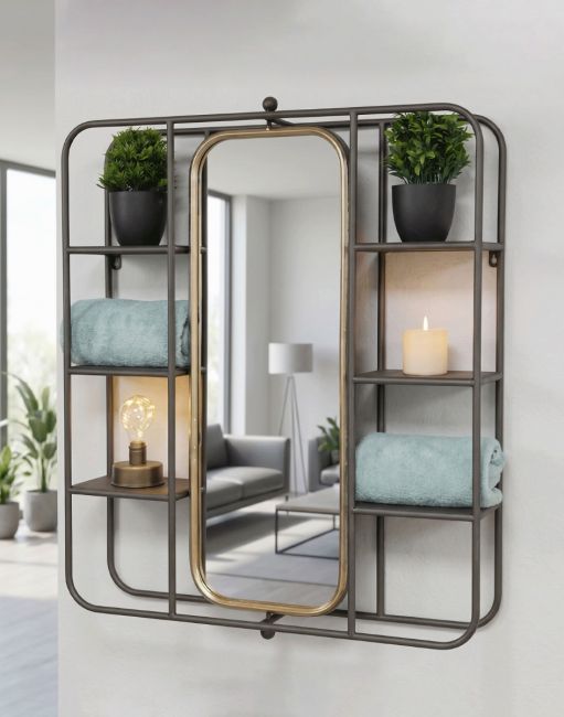 The Industrial Wall Unit with Mirror Fitted on a Cream Coloured Wall in a Modern Home Interior - Digital Illustration