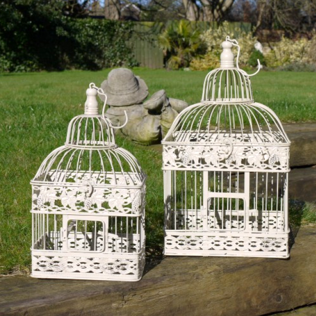 Kenton" Pair Of Vintage Style White Bird Cages in Two sizes Kenton" Pair Of Vintage Style White Bird Cages in Two sizes