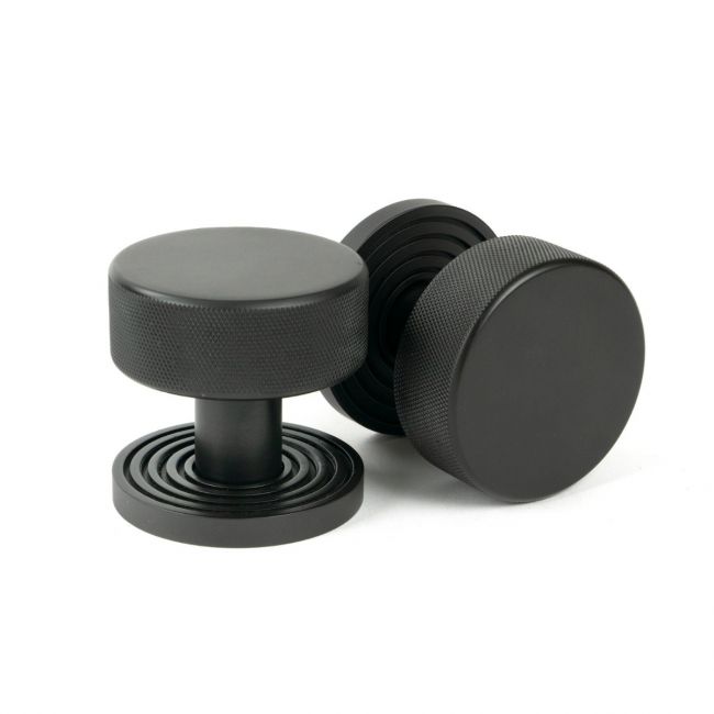 Knurled Mortice/Rim Knob Set on a Beehive Rose - Aged Bronze Knurled Mortice/Rim Knob Set on a Beehive Rose - Aged Bronze