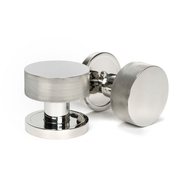 Knurled Mortice/Rim Knob Set on a Plain Rose - Polished Stainless Steel Knurled Mortice/Rim Knob Set on a Plain Rose - Polished Stainless Steel
