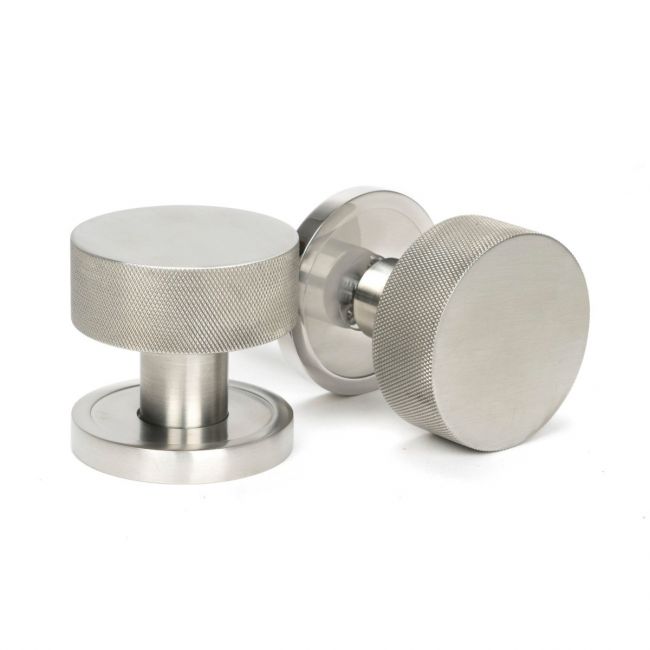 Knurled Mortice/Rim Knob Set on a Plain Rose - Satin Stainless Steel Knurled Mortice/Rim Knob Set on a Plain Rose - Satin Stainless Steel