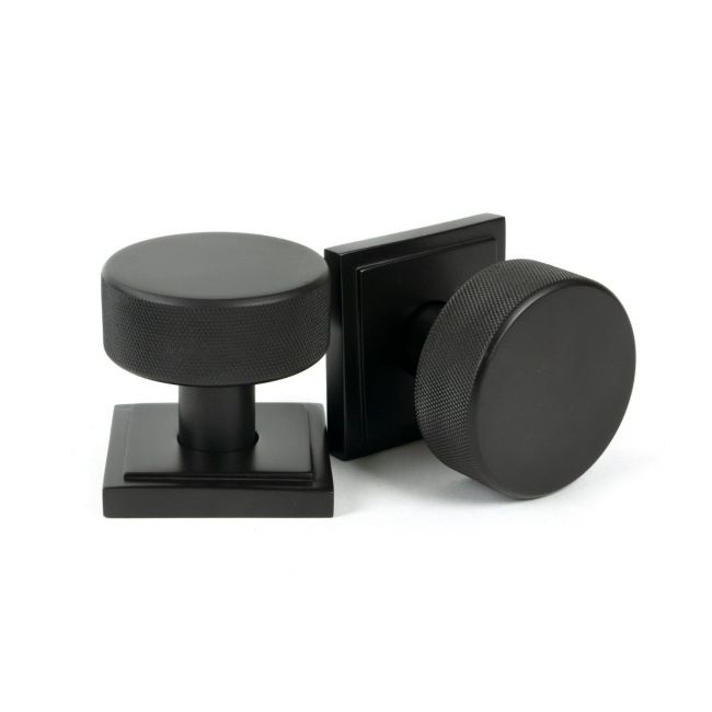 Knurled Mortice/Rim Knob Set on a Square Rose - Aged Bronze Knurled Mortice/Rim Knob Set on a Square Rose - Aged Bronze