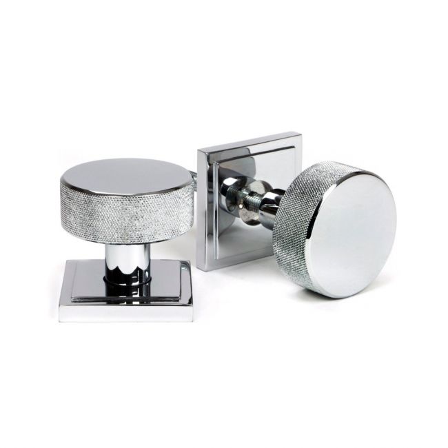 Knurled Mortice/Rim Knob Set on a Square Rose - Polished Chrome Knurled Mortice/Rim Knob Set on a Square Rose - Polished Chrome