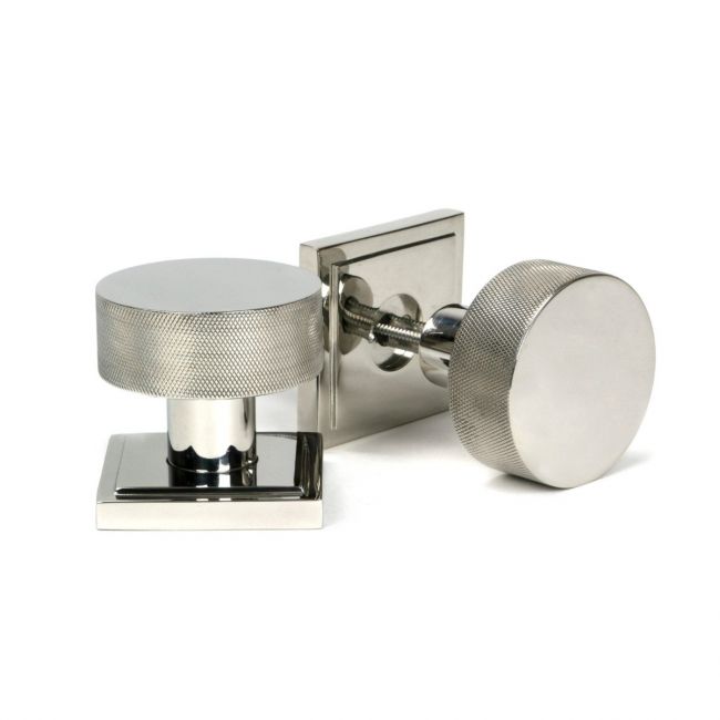 Knurled Mortice/Rim Knob Set on a Square Rose - Polished Stainless Steel Knurled Mortice/Rim Knob Set on a Square Rose - Polished Stainless Steel