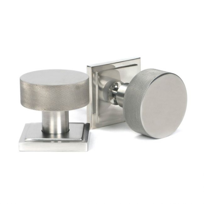 Knurled Mortice/Rim Knob Set on a Square Rose - Satin Stainless Steel Knurled Mortice/Rim Knob Set on a Square Rose - Satin Stainless Steel