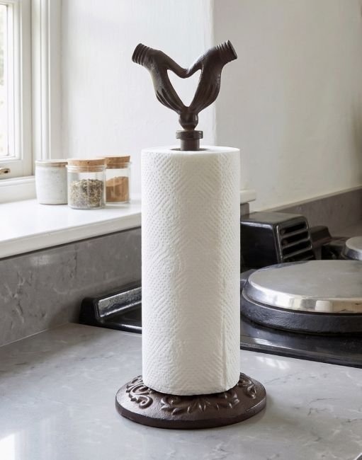 The Lady Hands Kitchen Roll Holder in the Sunlight of a White Kitchen - Digital Illustration