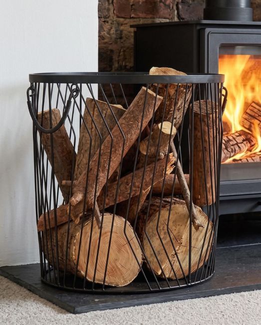 Large Art Deco Wire Log Basket in Situ 
