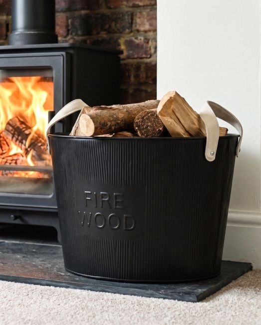 Large Black "Fire Wood" Log Basket 