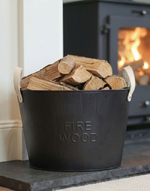 Large Black "Fire Wood" Log Basket 