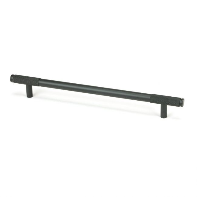 The Large Half Knurled Cabinet Pull Handle in Matt Black Shown Upright on a White Background The Large Half Knurled Cabinet Pull Handle in Matt Black Shown Upright on a White Background