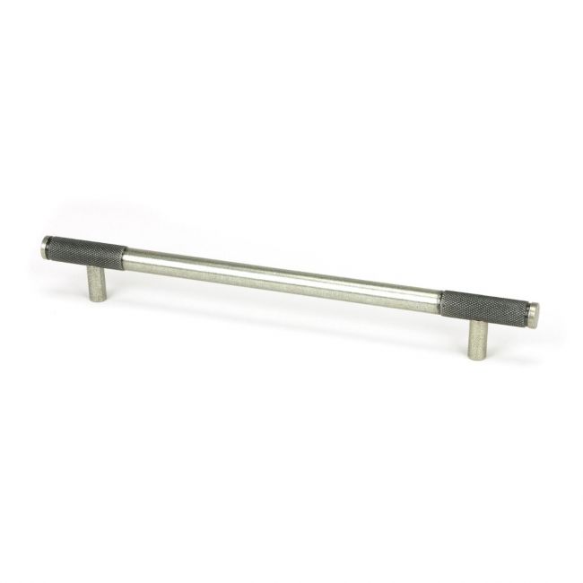 The Large Half Knurled Cabinet Pull Handle in Pewter Shown Upright on a White Background The Large Half Knurled Cabinet Pull Handle in Pewter Shown Upright on a White Background