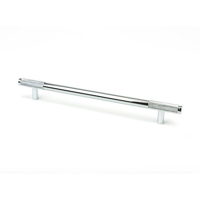 The Large Half Knurled Cabinet Pull Handle in Polished Chrome Shown Upright on a White Background The Large Half Knurled Cabinet Pull Handle in Polished Chrome Shown Upright on a White Background
