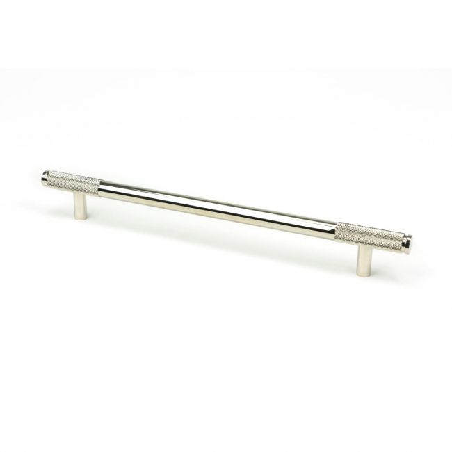 The Large Half Knurled Cabinet Pull Handle in Polished Nickel Shown Upright on a White Background The Large Half Knurled Cabinet Pull Handle in Polished Nickel Shown Upright on a White Background