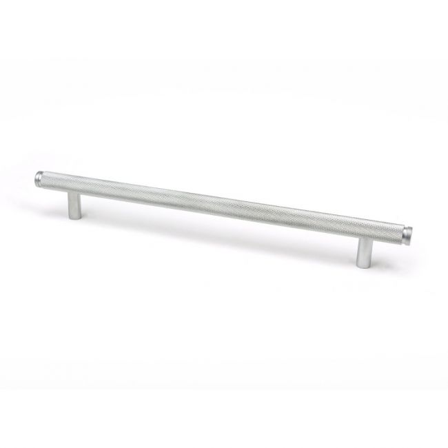 The Large Knurled Cabinet Pull Handle in Satin Chrome Shown Upright on a White Background The Large Knurled Cabinet Pull Handle in Satin Chrome Shown Upright on a White Background
