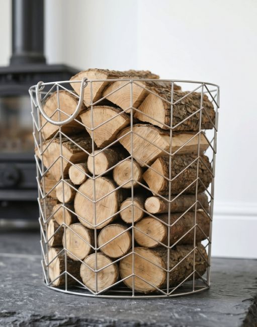 Large Pewter Finish Wire Work Log Basket Large Pewter Finish Wire Work Log Basket
