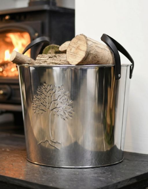 Large Polished Steel "Tree of Life" Log Basket Large Polished Steel "Tree of Life" Log Basket