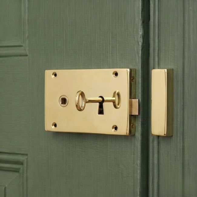Left-Handed Large Polished Brass Rim Lock