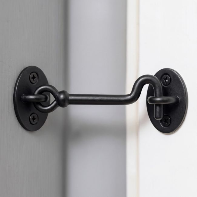 Matte Black Cabin Hook and Eye Latch - Heavy Duty Door & Gate Lock on a White Background
