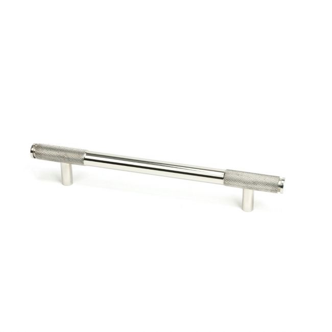 The Medium Half Knurled Cabinet Pull Handle in Polished Stainless Steel Shown Upright on a White Background The Medium Half Knurled Cabinet Pull Handle in Polished Stainless Steel Shown Upright on a White Background