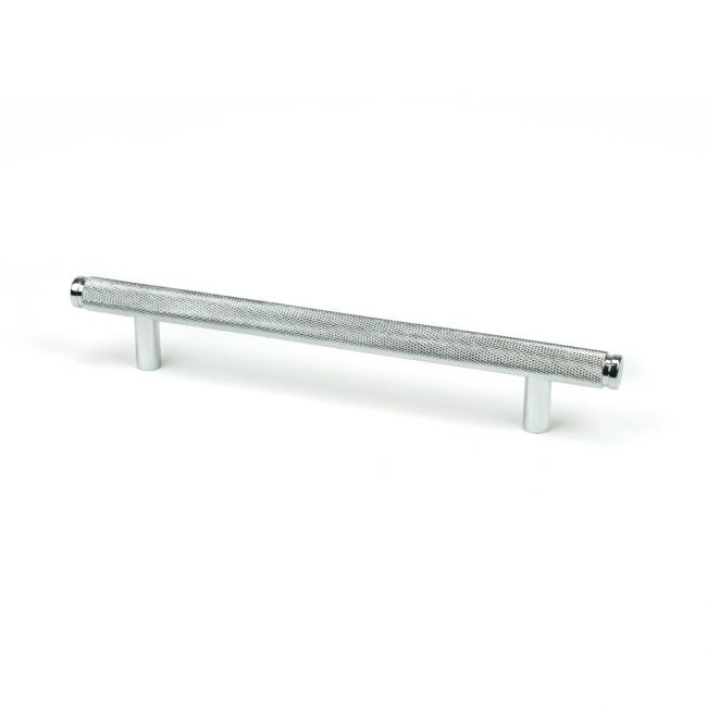 The Medium Knurled Cabinet Pull Handle in Polished Chrome Shown Upright on a White Background