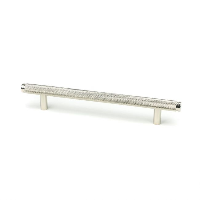 The Medium Knurled Cabinet Pull Handle in Polished Nickel Shown Upright on a White Background