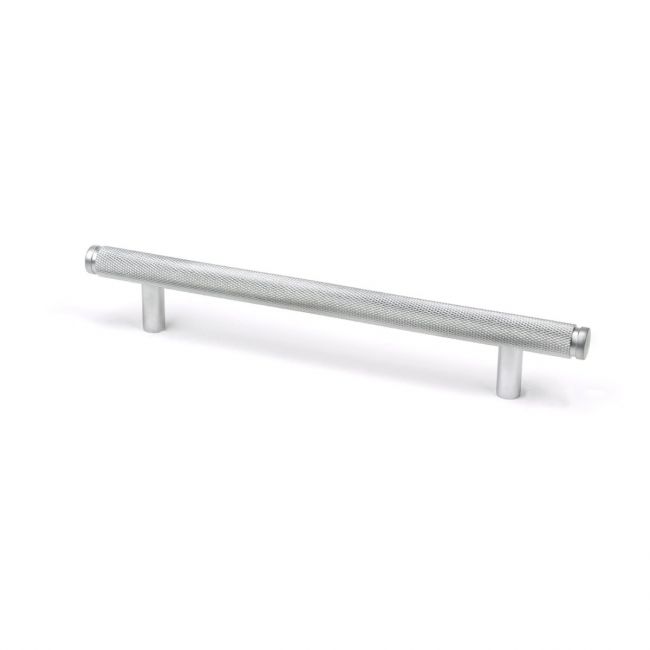 The Medium Knurled Cabinet Pull Handle in Satin Chrome Shown Upright on a White Background The Medium Knurled Cabinet Pull Handle in Satin Chrome Shown Upright on a White Background