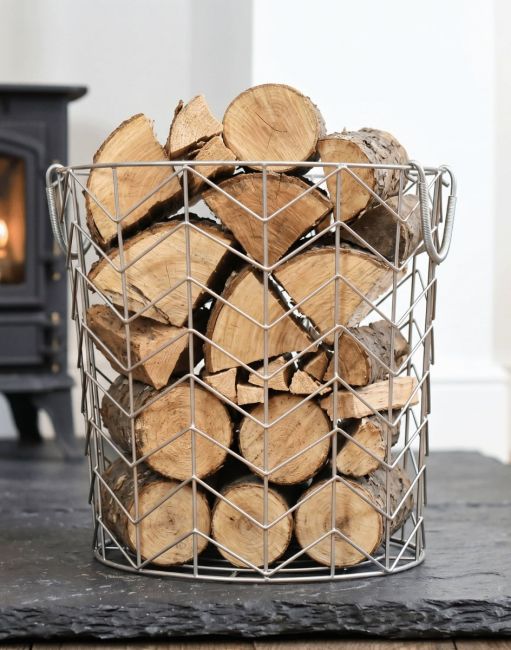 Medium Pewter Finish Wire Work Log Basket Medium Pewter Finish Wire Work Log Basket