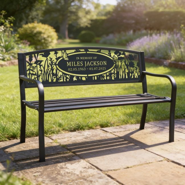 Memorial Meadow Iron & Steel Park Bench in Black