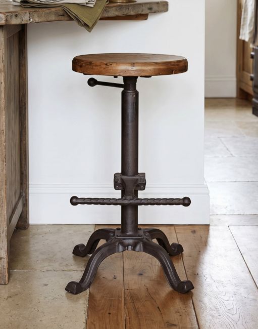 "Milkwood Farm" Cast Iron Stool with Wooden Seat