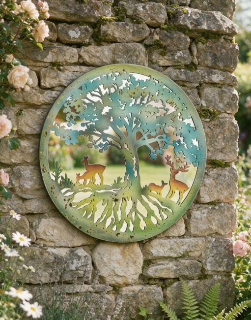 Mirrored Rustic Deer Under Tree Wall Art Mirrored Rustic Deer Under Tree Wall Art