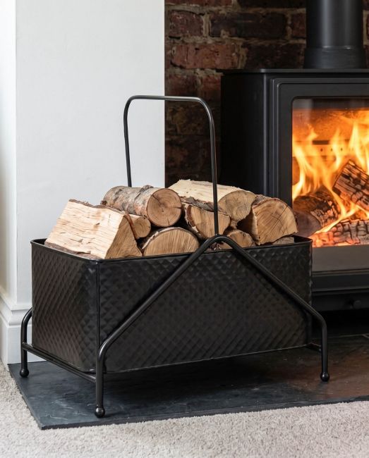Embossed "Pyramid" Design Modern Log Holder in Use Holding Logs