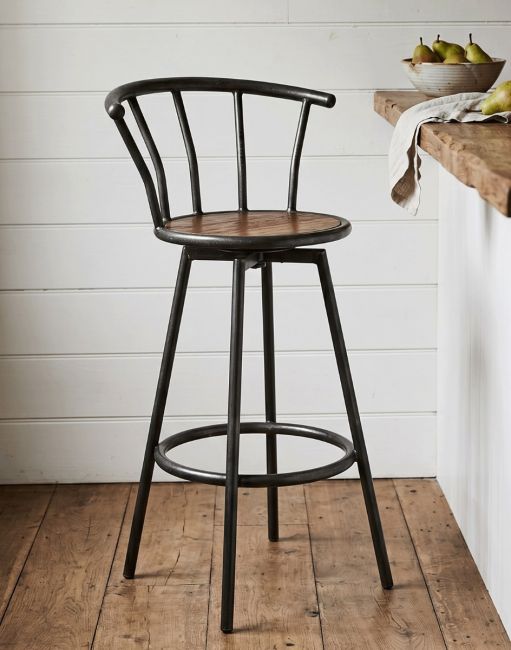 Iron Framed Bar Stool with a Wooden Seat